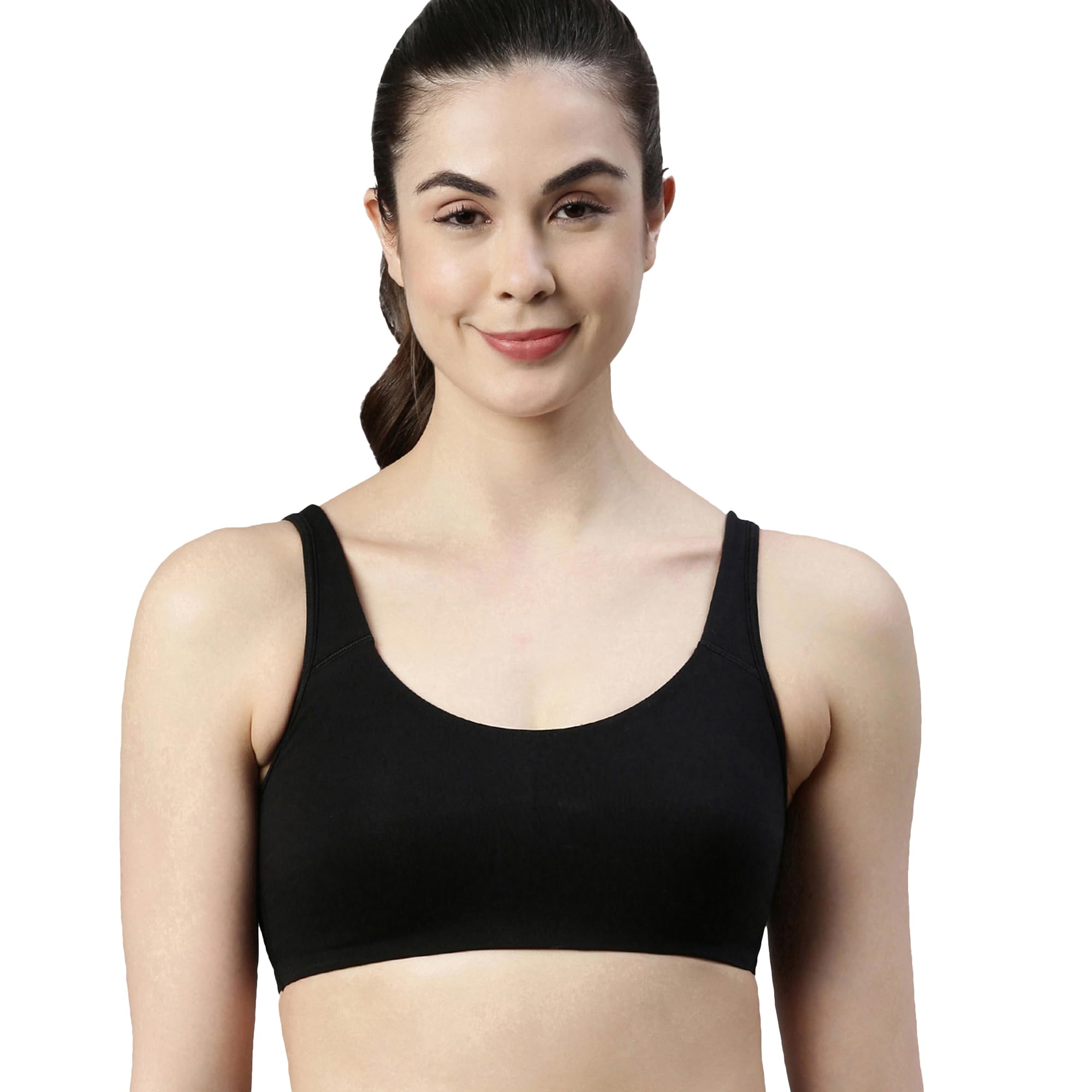 Enamor Fab-Cool A042 Women's Side Support Stretch Cotton High Coverage Non-Padded Bra, black, 36D