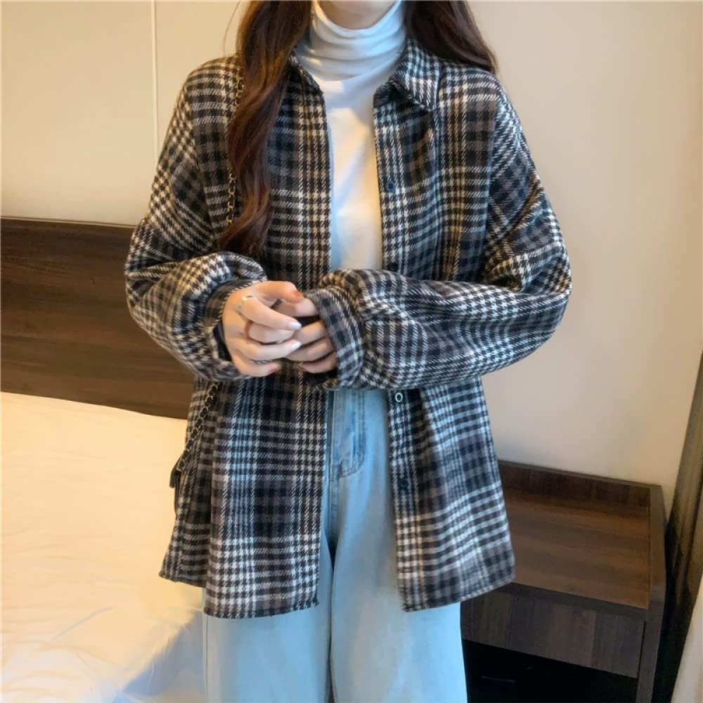 MIDJ Bluse Elegant Damen Hemd, Damenhemd Flanell Sherpa Baumwolle Schwarz Braun Gestreift Schlichte Karohemden Langarmhemden Schicke Hemden Dicke Leichte Jacken Holzfällerhemden
