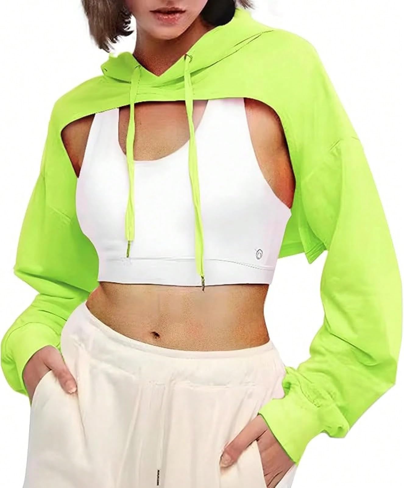 Women Drop Shoulder Super Crop Hoodie, Casual Streetwear Style