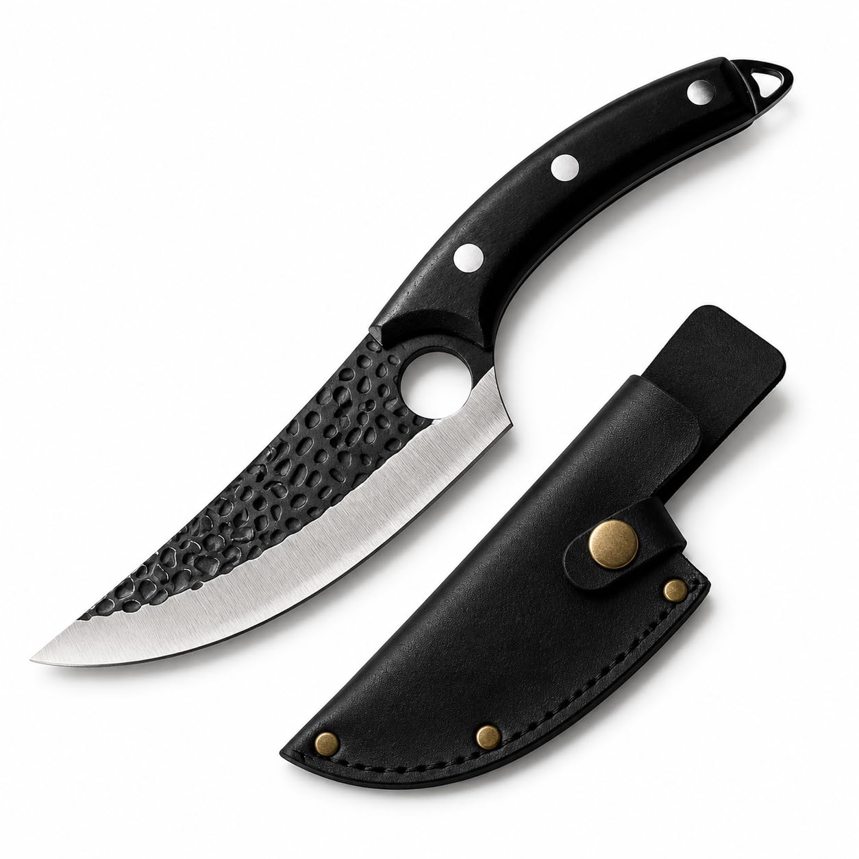 Machado Forged Kitchen Utility Knife with Textured Grip Damascus Blade | Ergonomic Handle & Protective Sheath – Precision Cutting for Meat, Vegetables & Everyday Cooking - Black-picture-30