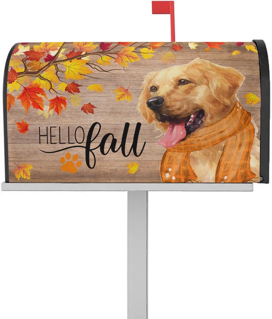 Thanksgiving Mailbox Covers Magnetic Standard Size, Fall Animal Dog Farmhouse Maple Tree Post Box Cover Mail Wrap Outdoor Garden Yard Decoration 18.5x21.7