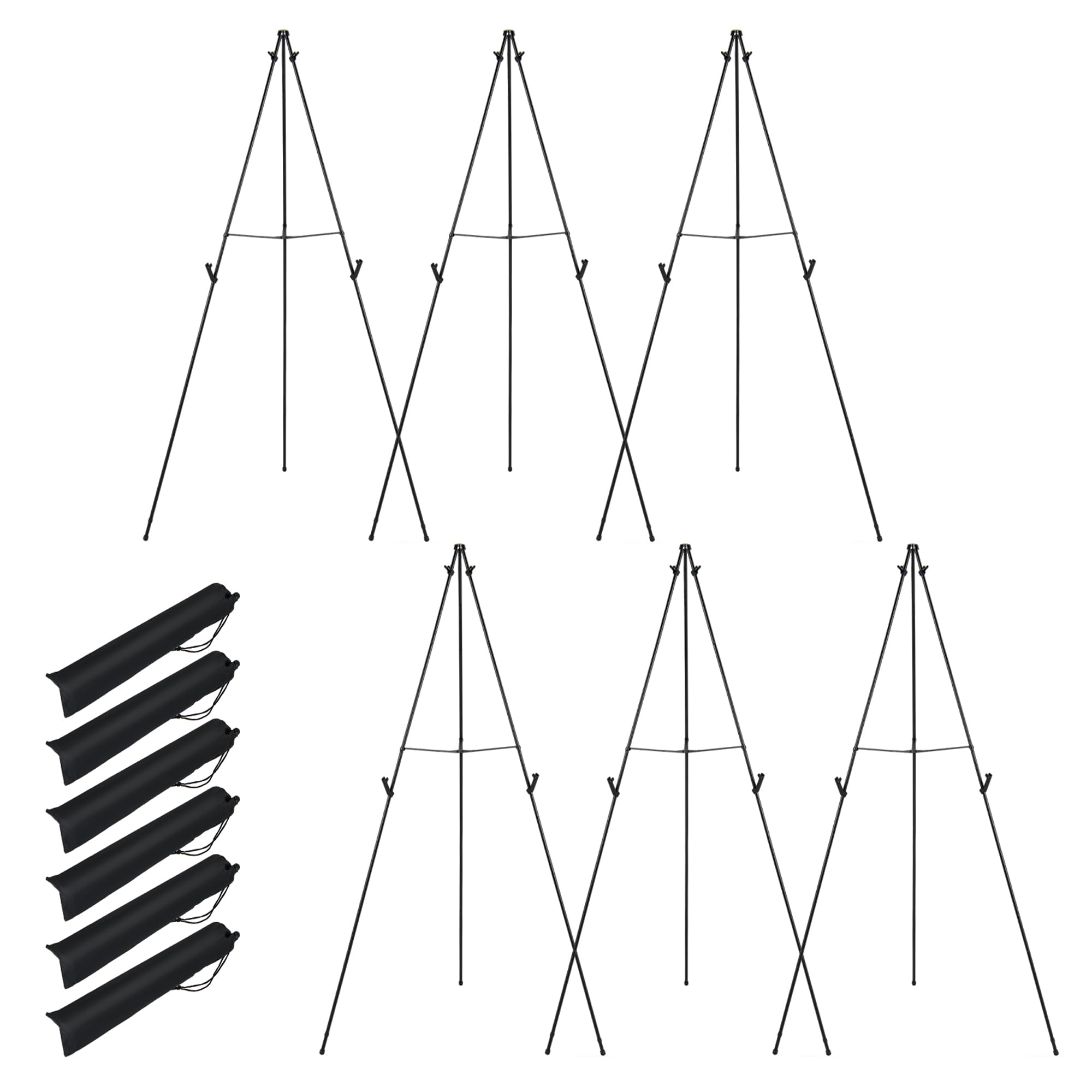 HOMASIS Caballete de Metal para Pintura, 79 x 65 x 166 cm | Juego de 6 Caballetes Plegables con Brazo Ajustable, Bolsa de Transporte, Soporte para Lienzo para Exposición de Arte, Boda