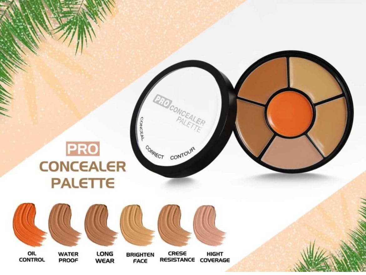 GLAMWAY Cosmetics Ultra Pro Concealer Palette Waterproof ConcealerCorrector With Full Coverage |Easily Blendable Concealer| 3 in 1 Palette- Conceal Corect & Contour | Crease Resistance |Long Lasting |Oil Control with Matte Finish | Toxic & Cruelty Free | Concealer 6-IN-1 Shades (02, 18 gm) 1