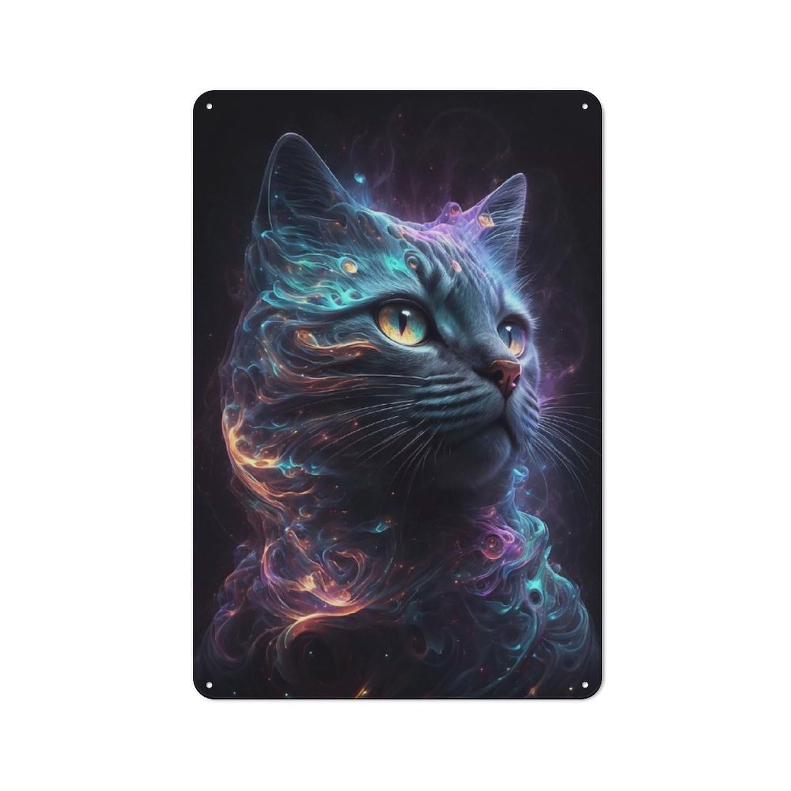 Junmoney Style-23 Galaxy Cat Animal Tin Wall Sign 30X20cm, Loft Style Industrial Wall Decor For Loft, Studio, Office Or Creative Room