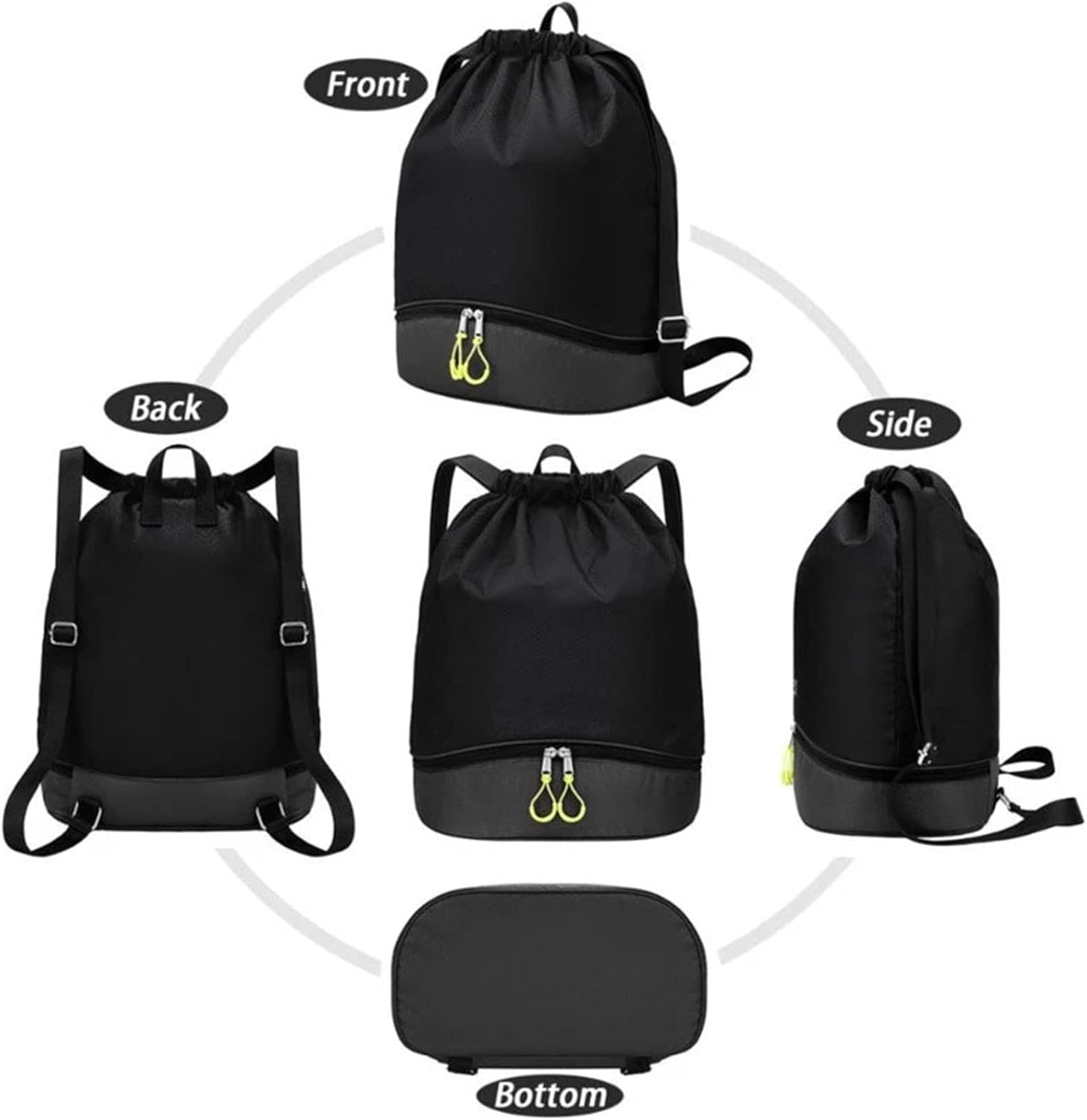 Bolsa De Natación Bolsas De Natación Bolsa De Deportes De Playa De Agua Seca Mochila Casual Femenina con Cordón con Bolsa De Zapatos, Black, One Size