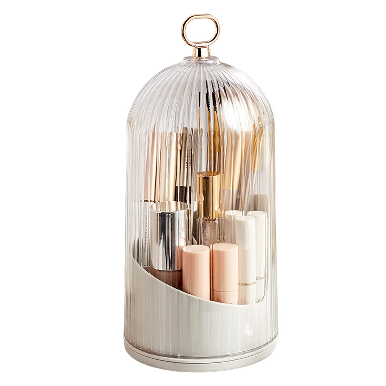 Restynic 360 Rotating Makeup Brush Holder Organizer with Lid Dustproof Waterproof Compact 3-Slot Storage for Brushes Lipsticks Cosmetics