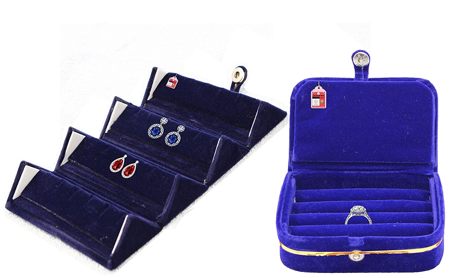 LUCES Combo Blue Multipurpose Velvet Folder Earring & Ring Box case Jewellery Organizer Pouch Travelling Box