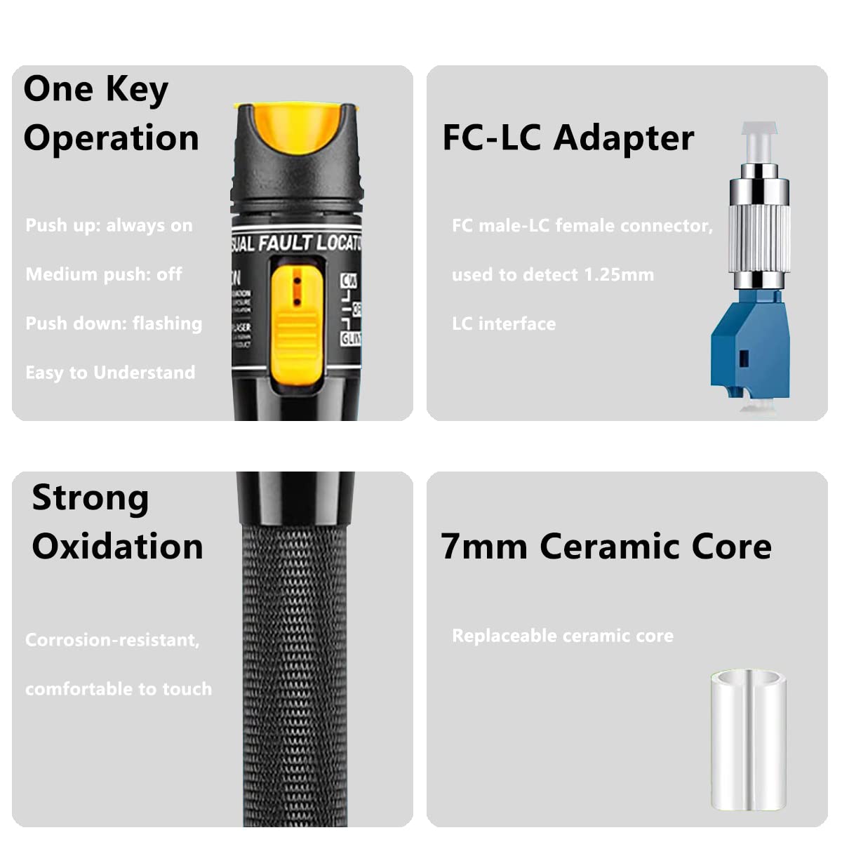 Tester per Fibra Ottica FTTH da 50 MW, localizzatore di guasti visivi Tipo Penna con Adattatore FC-LC, Luce per Fibra Ottica con Penna a Luce Rossa, Tester per Cavi ottici 50 km (Giallo)