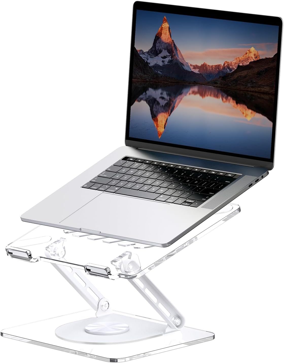 MCHOSE Acrylic Laptop Stand for Desk with 360 Rotating Base Ergonimic Foldable Clear Laptop Riser Compatible with MacBook Pro/Air Notebook up to 16 Inches, Ultra Thick Acrylic Transparent