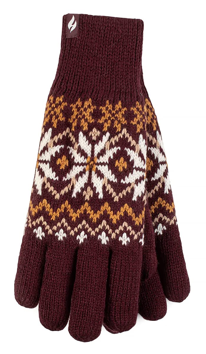 HEAT HOLDERS - Ladies Cute Striped Fairisle Warm Knitted Fleece Lined Winter Thermal Gloves