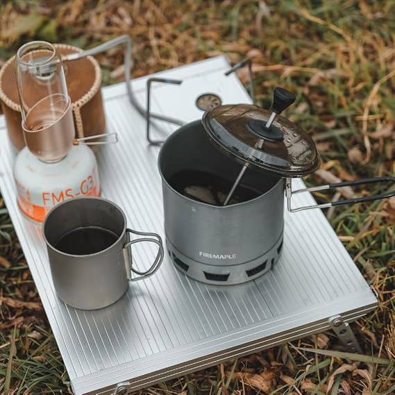 Fire-Maple Petrel French Press Coffee Filter, Compatible with G2 Pot | Durable Stainless Steel & Silicone Build, Heat-proof Handle for Safe Outdoor Brewing, Folds Compactly, 1.8oz