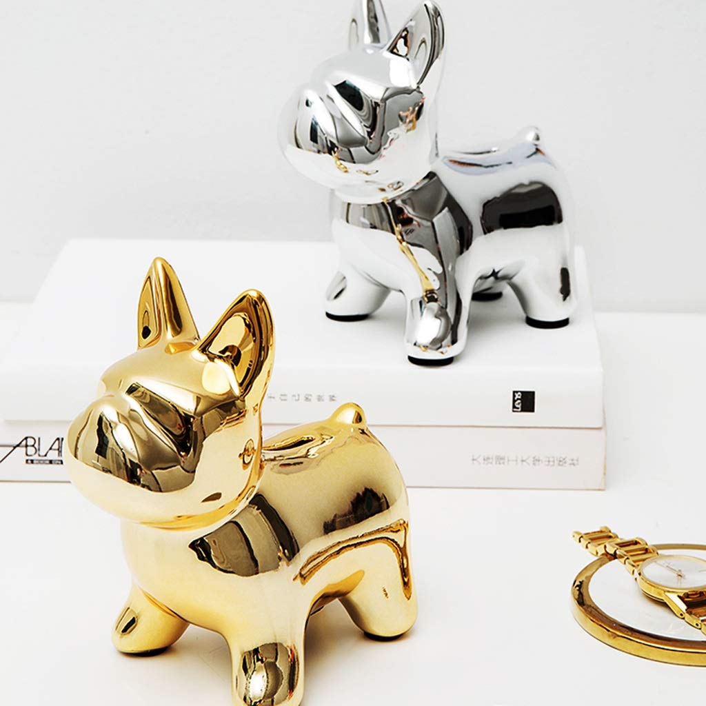 skrzynka na pieniądze, Creative Piggy Bank Ceramic Bulldog Coin Home Decoration Kids' Money Banks(Silver)