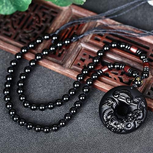 Natural Black Obsidian Beads Necklace Hand-Carved Zodiac Snake Safety Button Jade Pendant Fashion Charm Jewelry Amulet Gifts