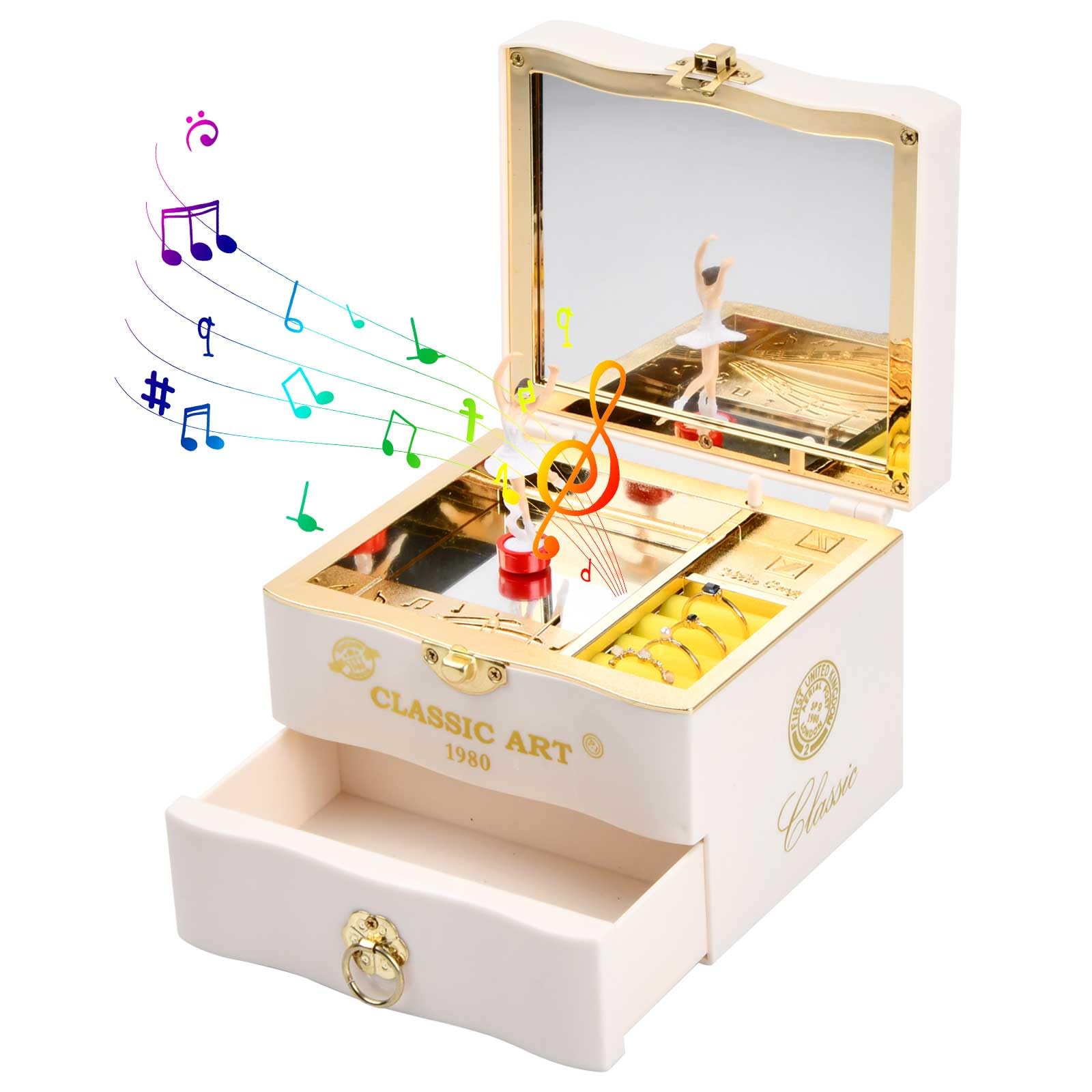 Ymiko Portagioie Musicale A Doppio Cuore | Ballerina Con Musica | Scatola Regalo Per Bambine | Bianco - 2