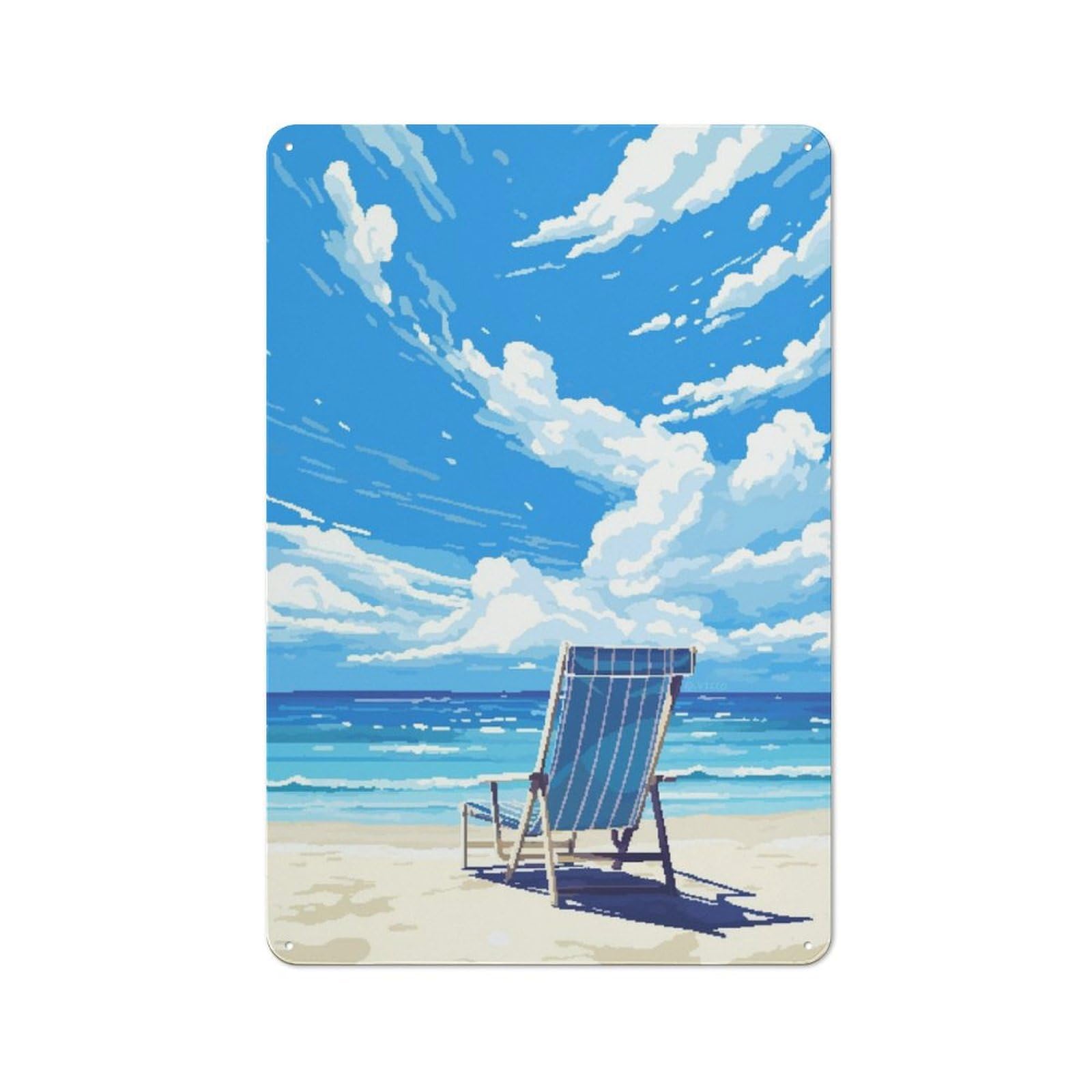 Junmoney Peaceful Beach Pixel Art Metal Plaque 30X20cm With For Pub Or Café, Rustic Decor, For Garage, Workshop And Man Cave Decoration