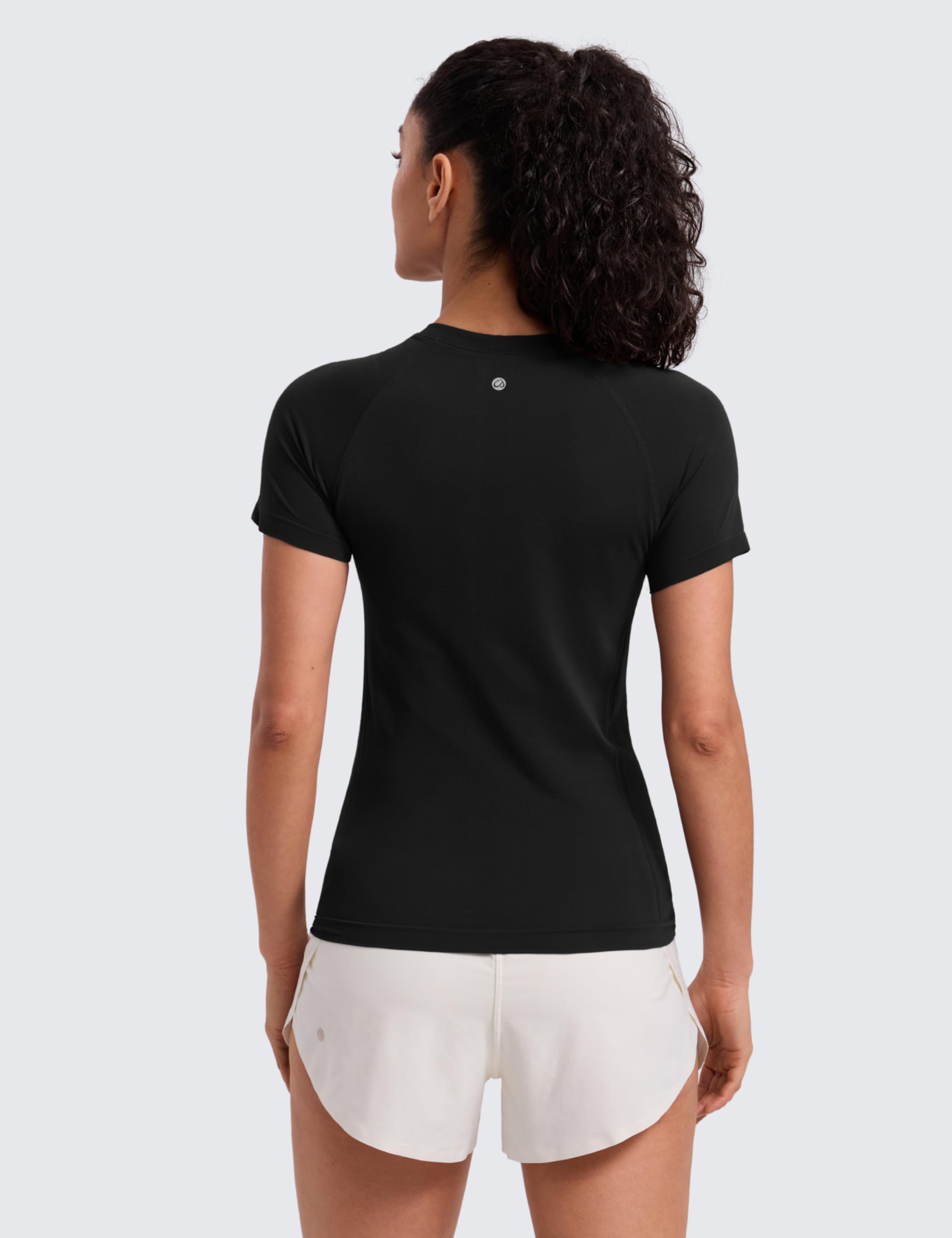 CRZ YOGA Damen Nahtlos Sport T-Shirt Atmungsaktiv Shirts Sportshirt Laufshirt Gym Workout Kurzarm Schmale Shirt
