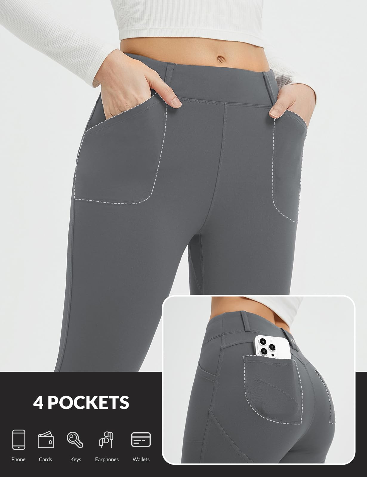 baleaf Legging thermique pour femme - Taille haute - Avec poches - Doublure en polaire - Pantalon de sport - Pour l'extérieur - Slim Fitness