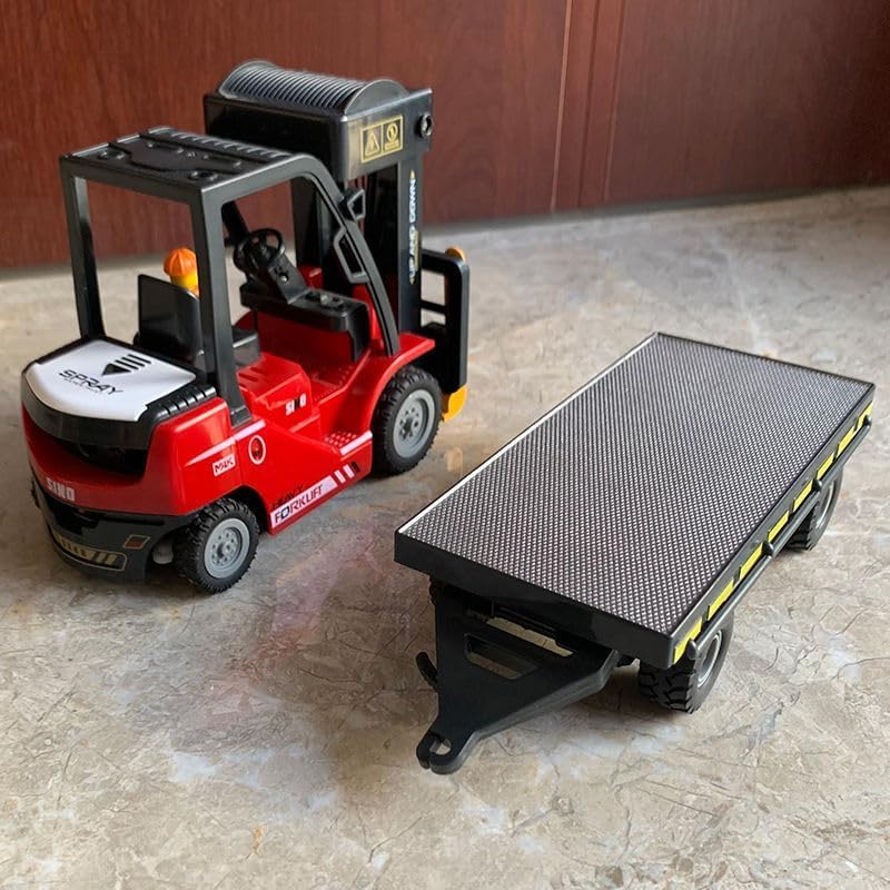 Babelly 1:24 RC Forklift Truck – 11 Channel Remote Control Construction Vehicle with Lights, Music & Spray | Alloy Heavy Duty Trailer Toy for Kids(RC Forklift Truck-Red) 3