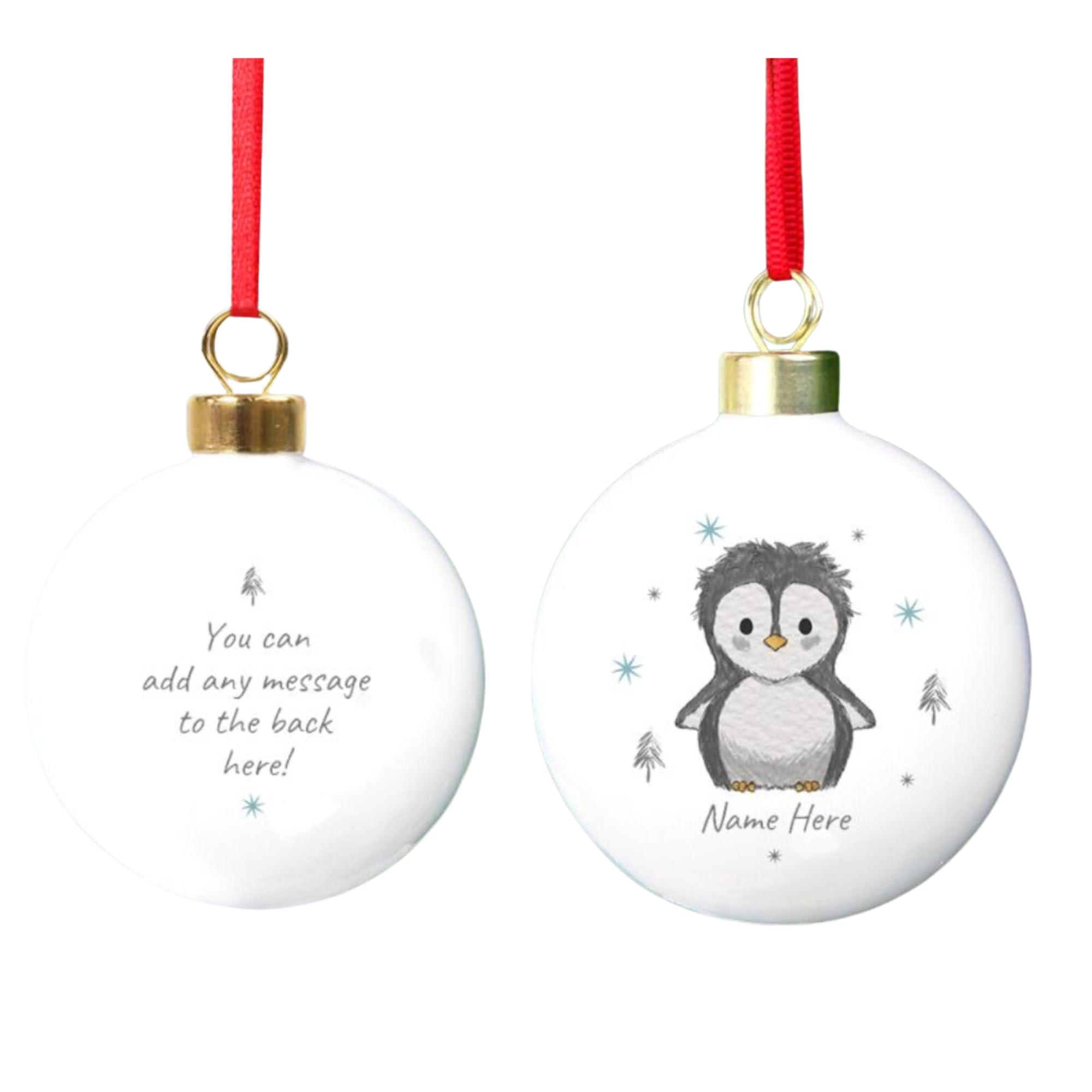 Caleli Gifts White Personalised Penguin Bauble