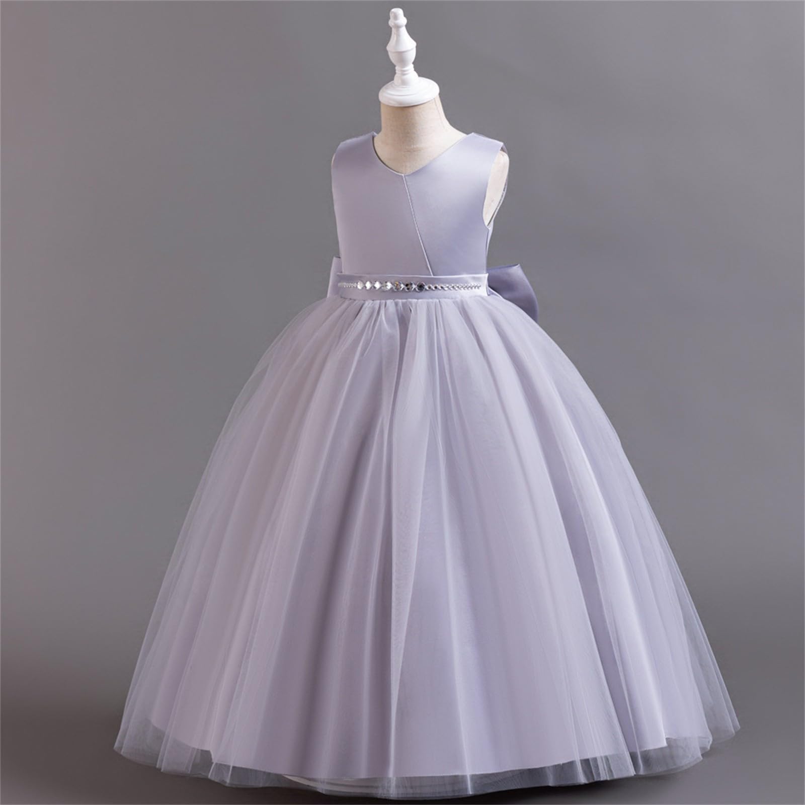 Vestido formal para niñas, largo hasta el suelo, con lazo de tul, para boda, dama de honor, vestido de princesa para desfiles, graduación, fiesta de cumpleaños