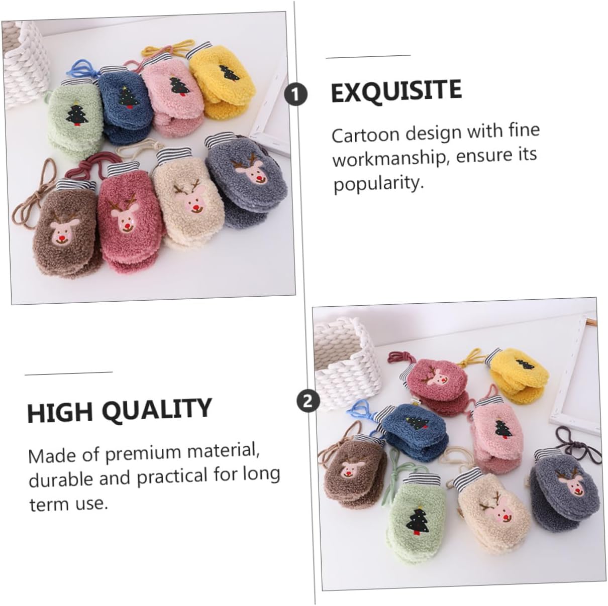 COLLBATH 1pair Boy Girl Cartoon Mittens Cute Warm Gloves for Boys Girls Windproof Full Finger Design for Daily Wear Parties Random Colors