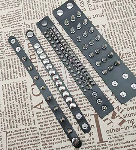 Wainis 4 Pcs Punk Studded Bracelet Rivets Bracelet Leather Rivets Bracelet Cuff #TOP5