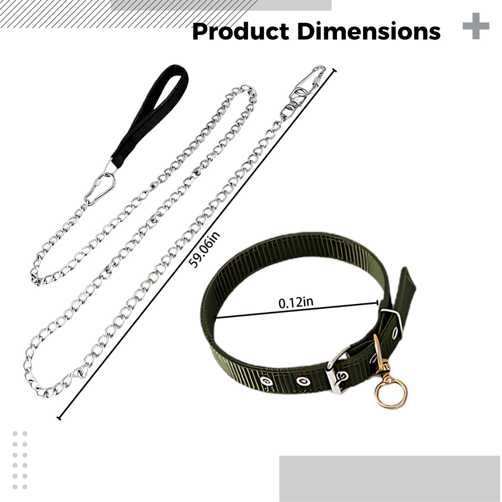 Hundeleine und Halsband Set, 4,9 ft / 150 cm Edelstahl Hundeleine mit 0,12 in / 0,3 cm Kettendurchmesser, Nylon Hundehalsband für kleine bis mittelgroße Hunde bis 40 lbs, Silber und Grün
