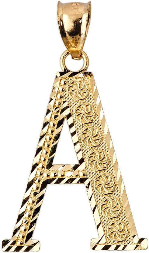 Claddagh Gold - Fine 14k Yellow Gold Initial Letter A Charm Pendant, 0.7"