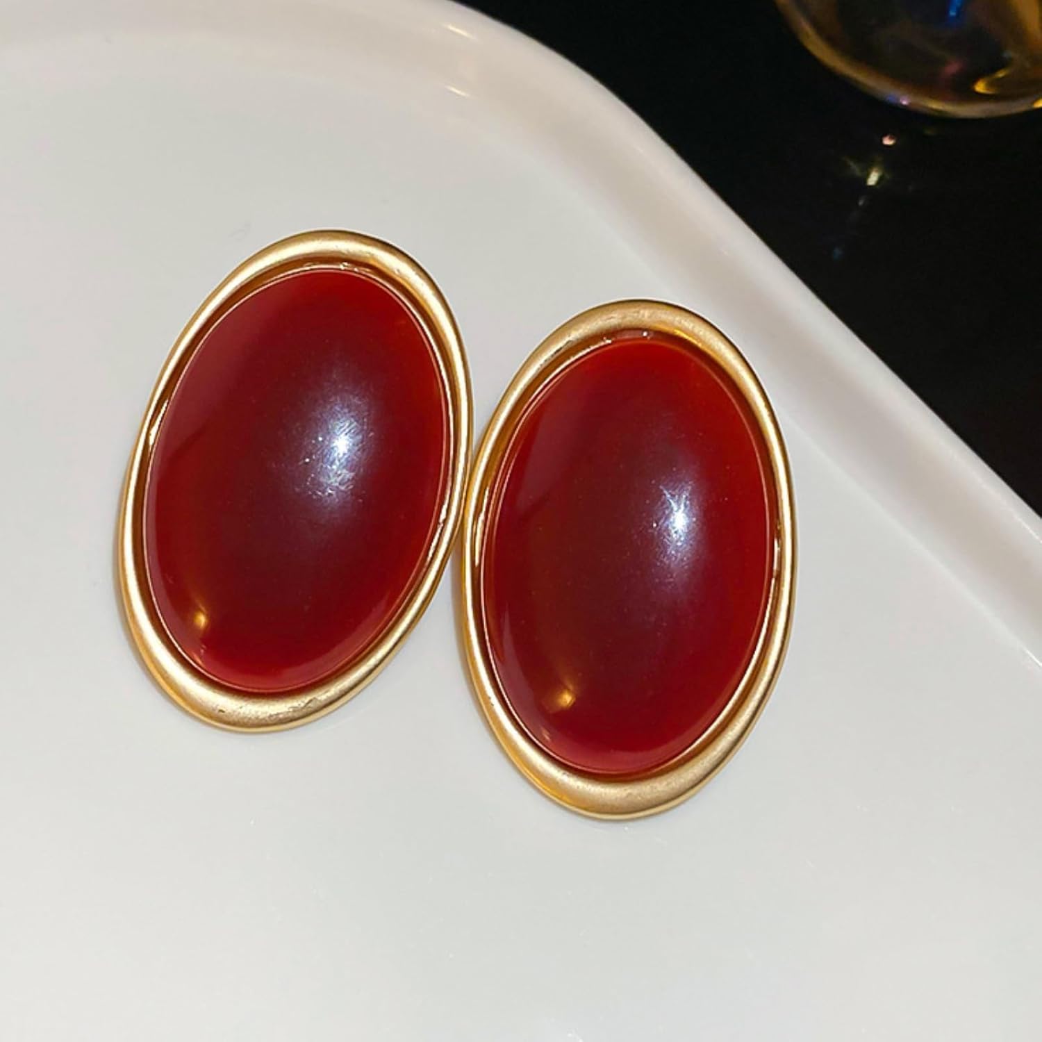 Chunky Statement Earrings for Women Black and Gold Earring Oval Dangle Studs Geometric Vintage Black Gold Earrings Bold Statement Jewelry Accessories - Image 5