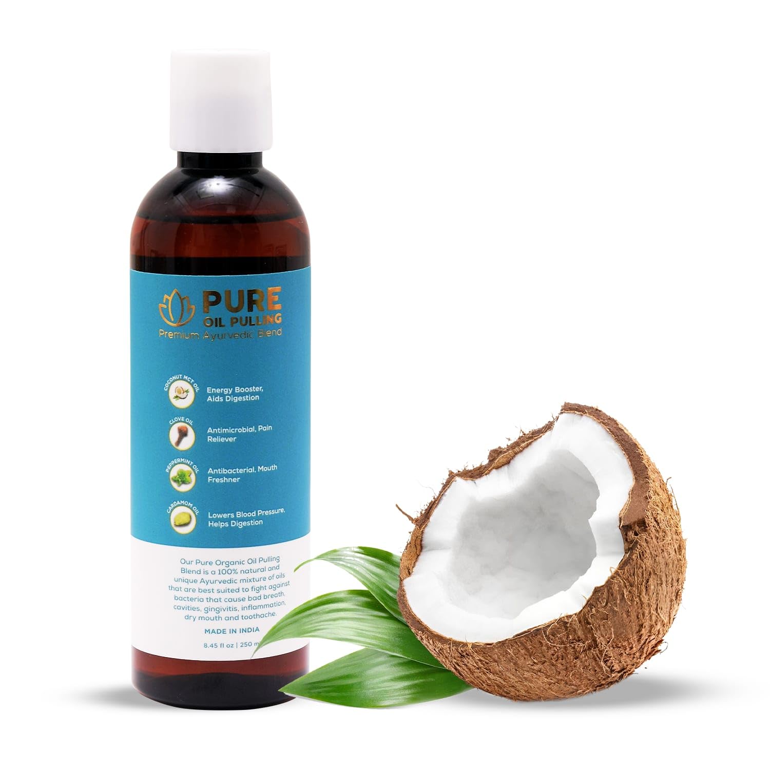 Pure Oil Pulling ,Ayurvedic Oil Pulling Mouthwash ,Organic MCT Coconut oil, Organic Cardamom Essential Oil, Organic Peppermint and Clove Oil - Healthy Gums, Removes Bad Breath,Teeth Whitener&Fresh Breath(Pack Of 250ml) (B0CC6QVLJ2) Amazon Price History, Amazon Price Tracker