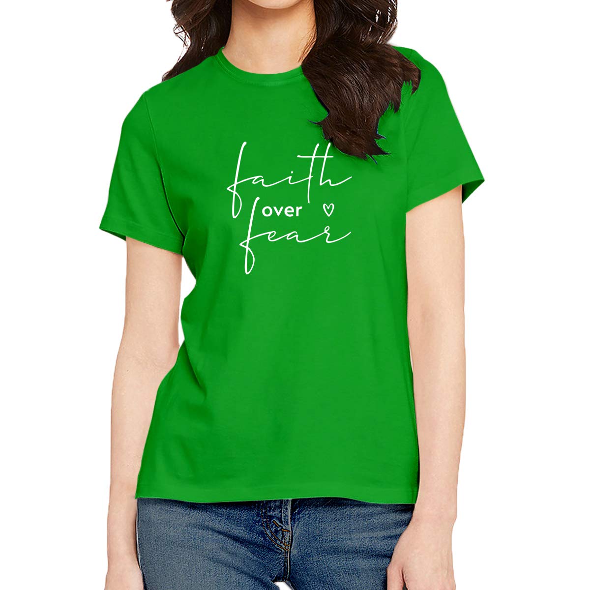 Women's Regular Fit Faith Over Fear Cotton Printed Round Neck Half Sleeves Multicolour T Shirt. Pooplu, Trending, Text, Quotes Tshirts-picture-16