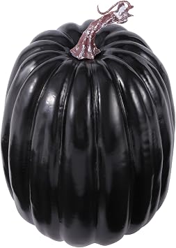 Lucakuins 8 Inch Large Artificial Pumpkins DIY White Decorative Foam Pumpkins Cute Fake Pumpkins for Hallween Autumn Harvest Home Decorations Black, 8 in