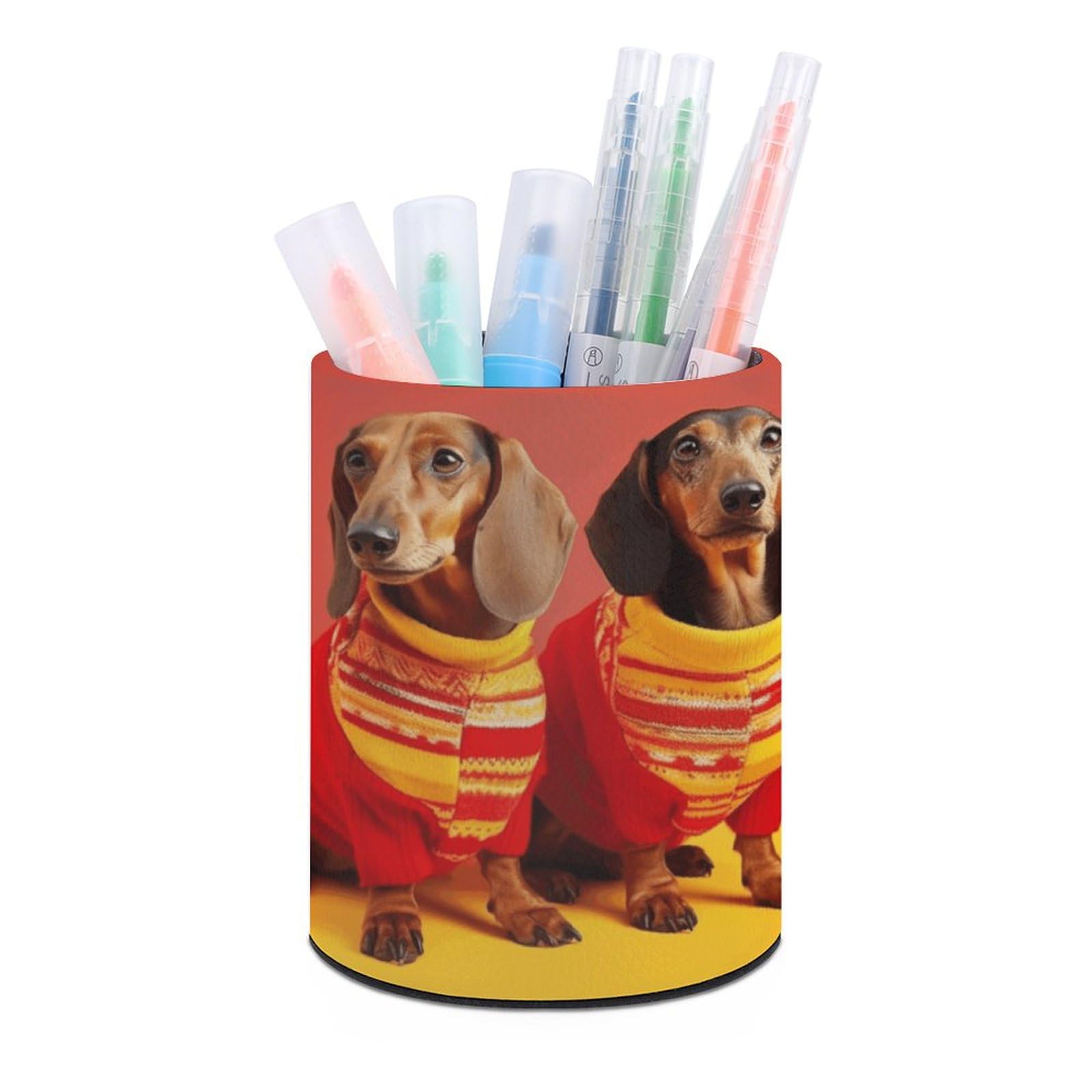 JTREHY Round Pen Holder,Cute Dachshund Printed Makeup Brush Storage Box for Home Office Dressing Table