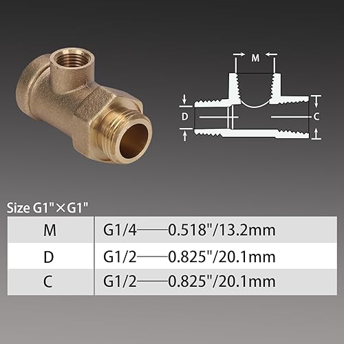 Miniatura 4 de Tranq Adaptador de tubería de latón versátil Barstock Street Tee 12" FPT x 12" MPT x 14" FPT Juego de 2 conexiones de bomba de agua y mantenimiento