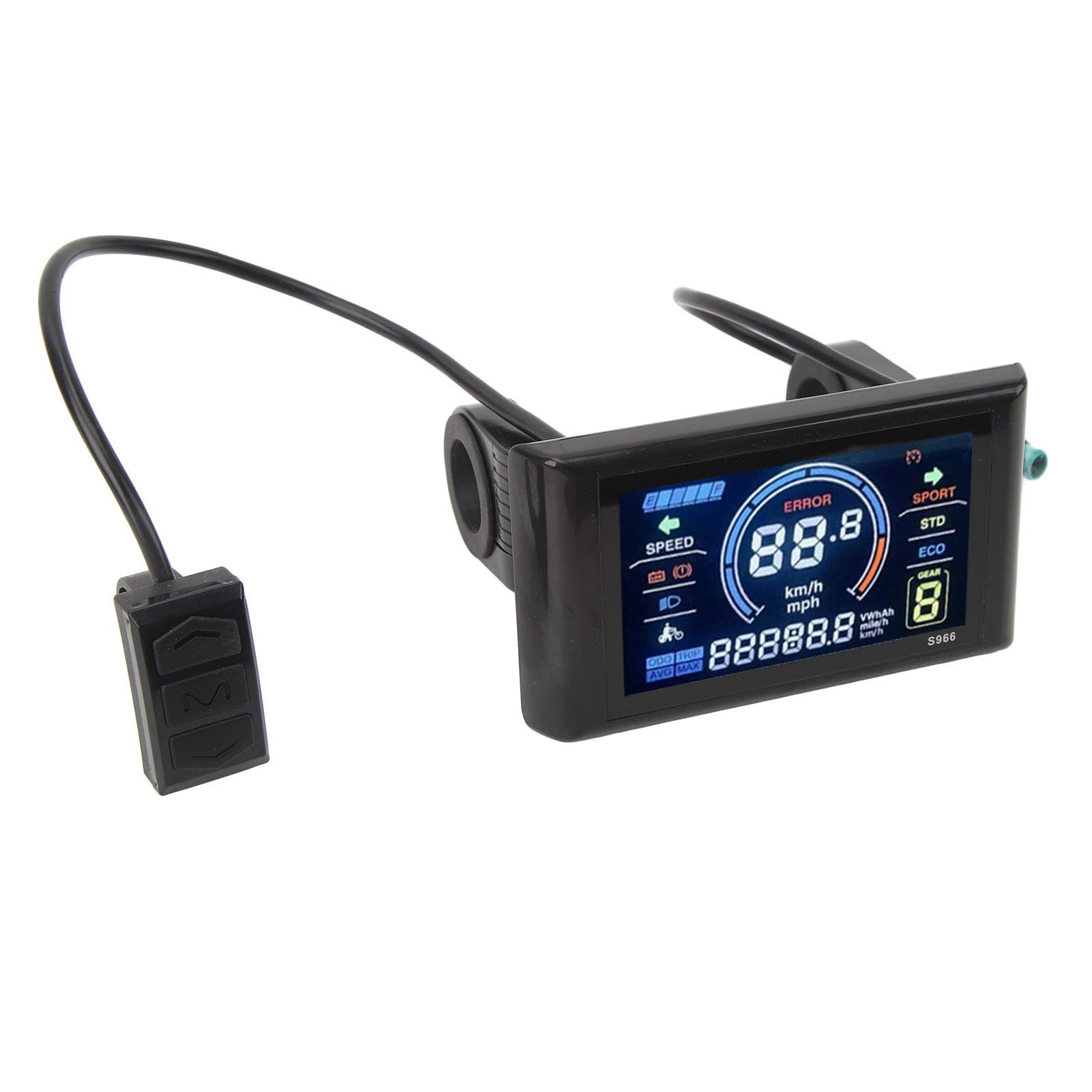 Panel de Pantalla LCD para Bicicleta eléctrica S966, Panel de Control de Pantalla LCD para Bicicleta, Rango de Voltaje de 24 72 V con Pantalla Grande para manillares de 22,2 mm y