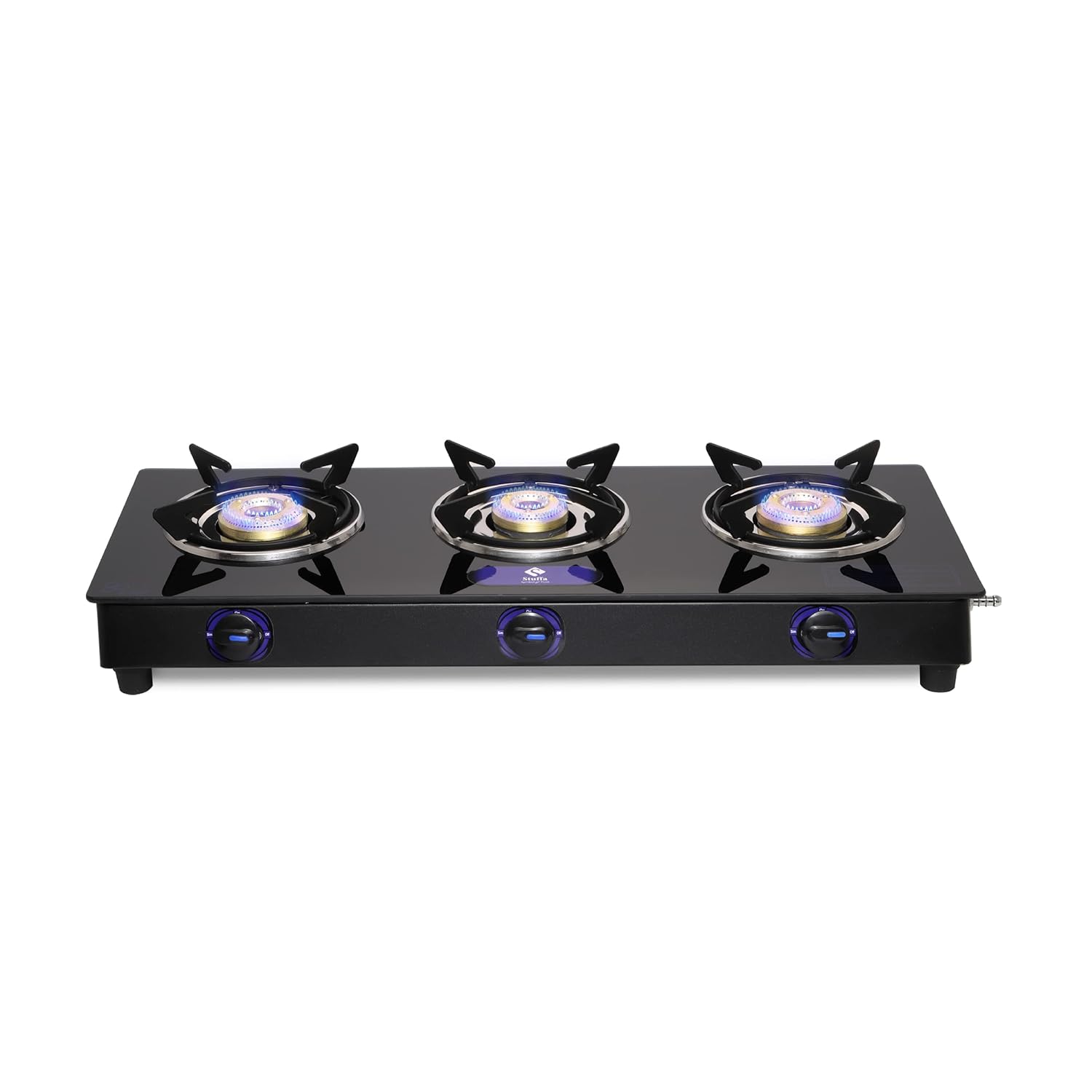 Stuffa Royal Gas Stove, 3 Burner Glass Top, Black Body LPG Stove with