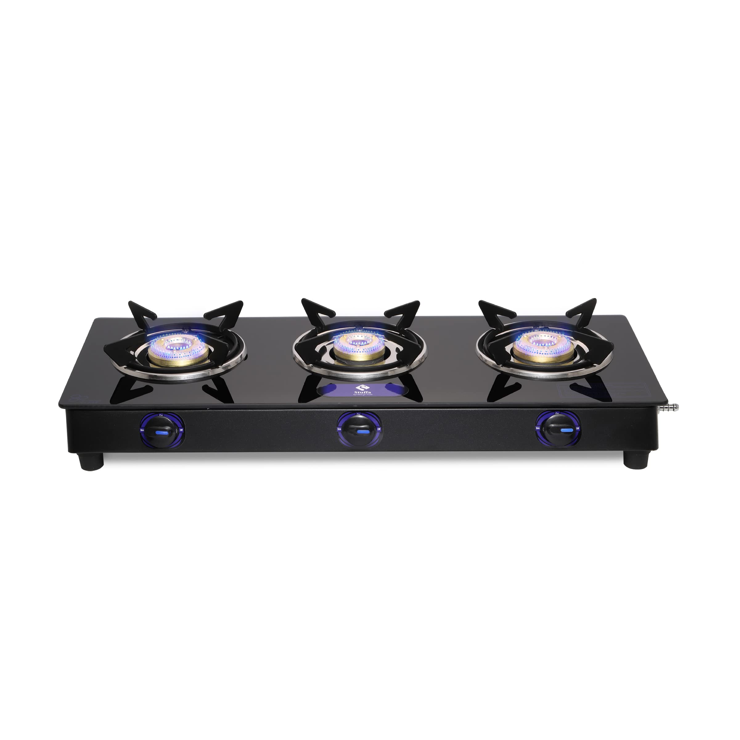 Stuffa Gas Stove 3 Burner GlassTop Brass Toughened Glass Stright line Manual Ignition Royal ISI Certified Doorstep Warranty 1 Years (Black) (B0BVML2KLN) Amazon Price History, Amazon Price Tracker