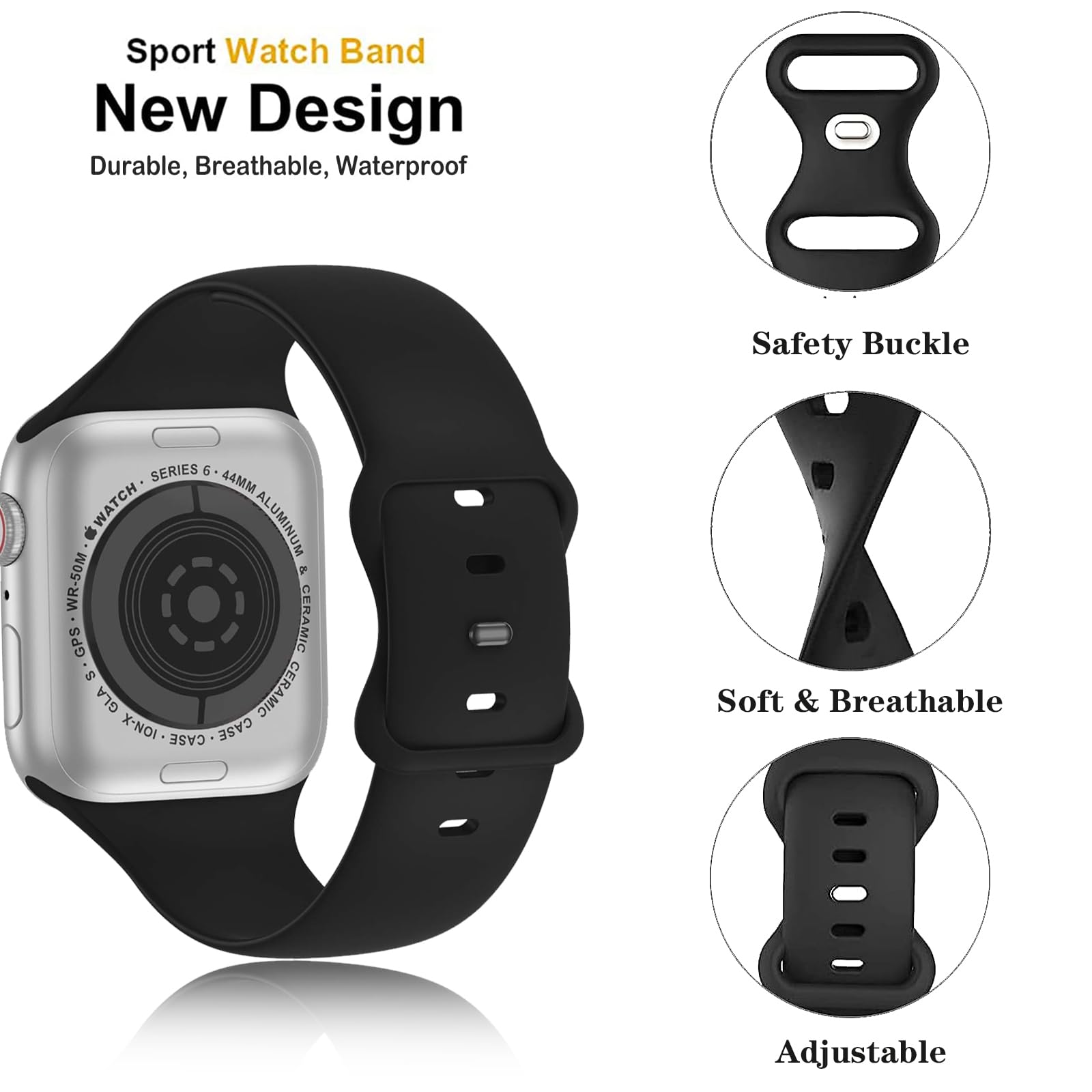 Compatible con correas de Apple Watch de 38 mm, 40 mm, 41 mm, 42 mm, 44 mm, 45 mm, 49 mm, correa de repuesto de silicona para mujeres y hombres, para iWatch Series 9, 8, 7, 6, 5, 4, 3, 2, 1