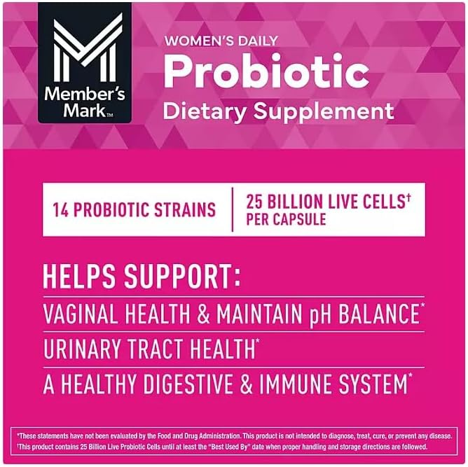 Members Mark Women's Daily Probiotic Supplement, 14 Strains, 25 Billion Live Cells, 90 Delayed Release Capsules