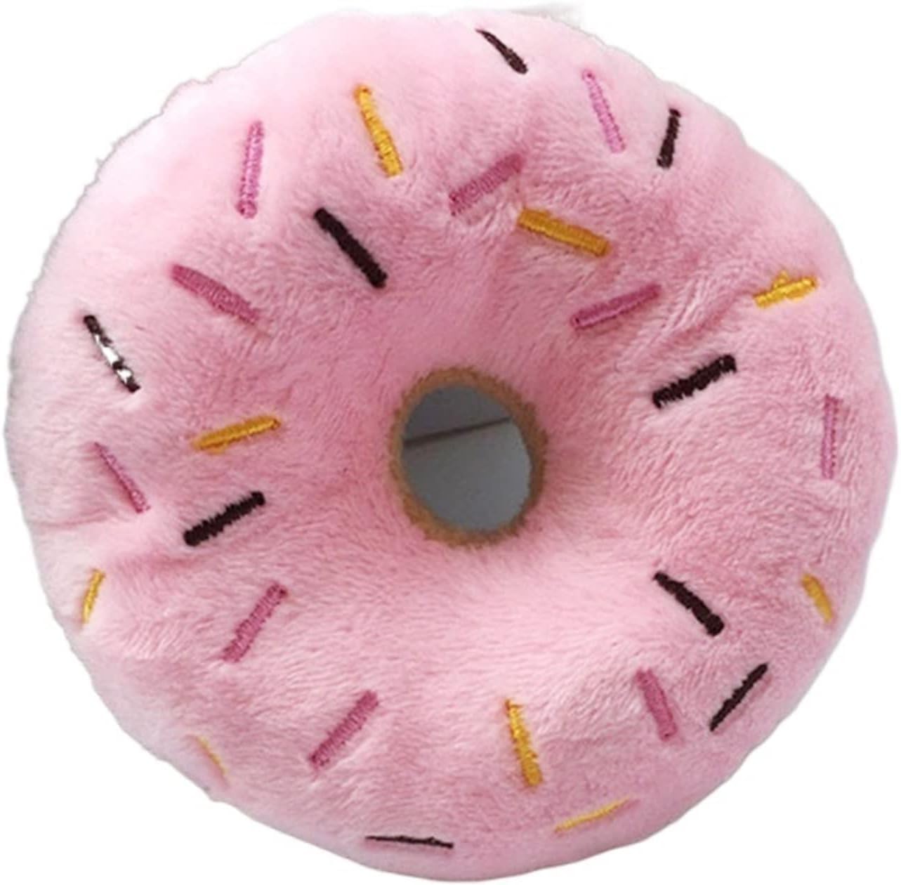 Jouet à mâcher chiot couineur et sonore en forme de donut doux rose taille M