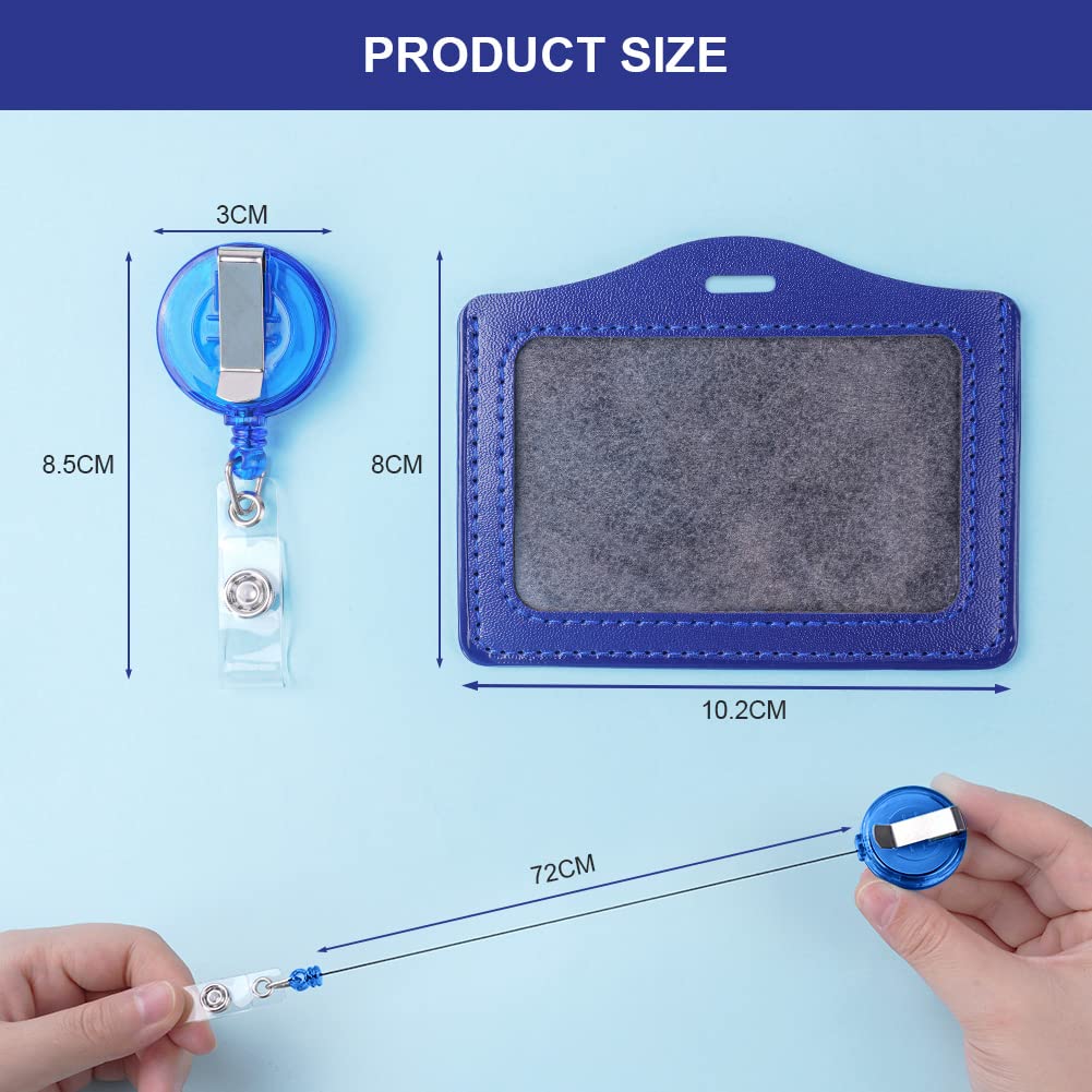 Vicloon Porta Badge, 2pcs Porta Badge Identificativo, PU Colorato Orizzontale Retrattile in Pelle con Clip per Ufficio, Carta Identità, Pass Bus (Azzurro & Blu Scuro)