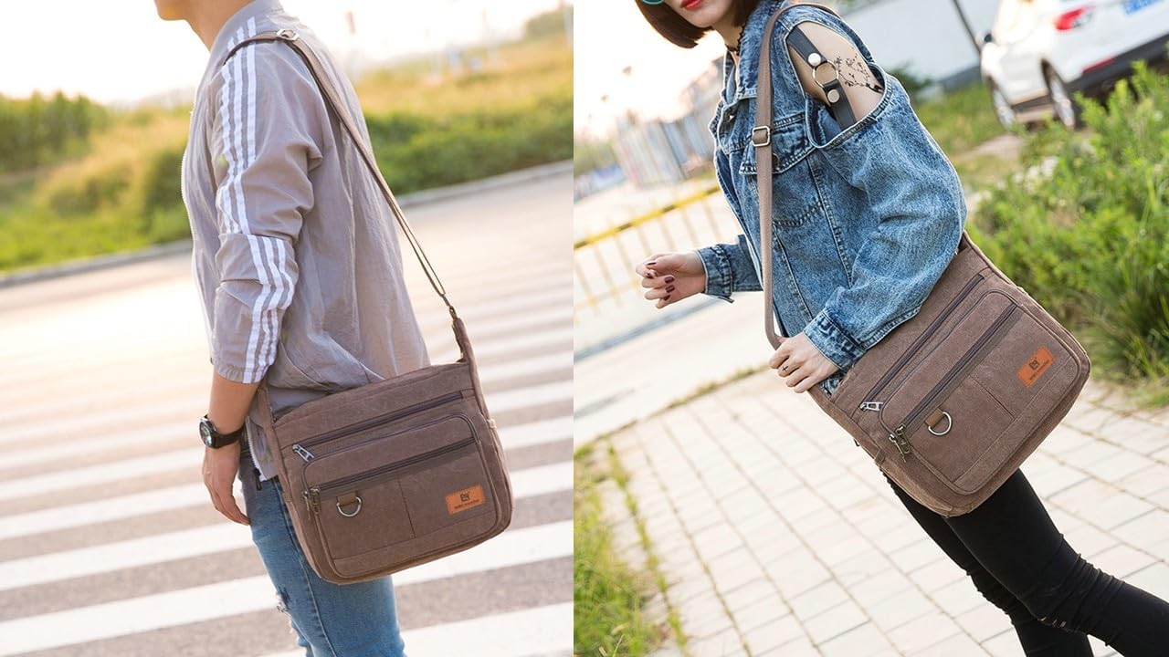 Rfid Crossbody Messenger Bag with Water Bottle Holders, 13 inch Laptop Shoulder Bag, Sling Satchel Purse w/Built-in Wallet