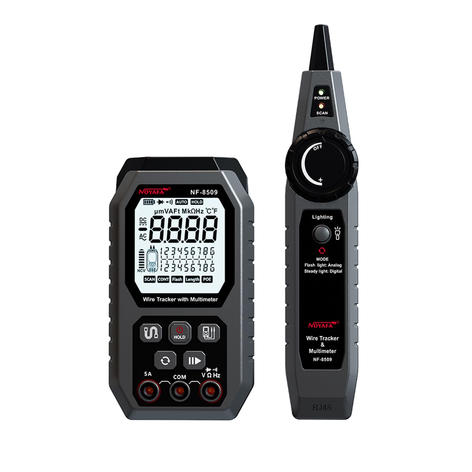 NOYAFA Network Cable Tester Wire Tracker con multímetro Multifuncional Ethernet Wire Tracker DC AC voltímetro con rastreo de cables/prueba de longitud/prueba POE