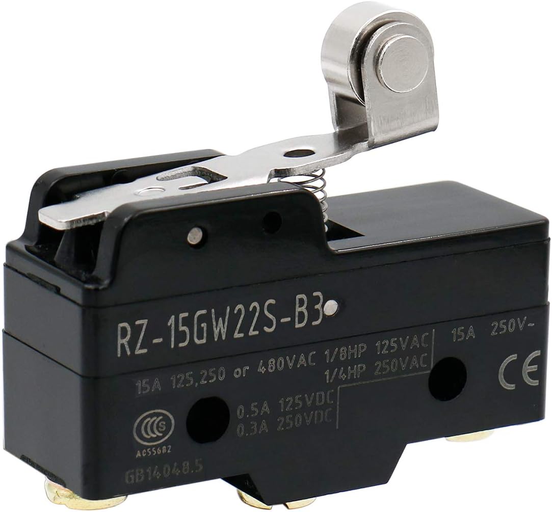 Heschen Micro Switch, Z-15GW22S-B, Short Hinge Roller Lever, 3 Screw Terminal, 15A Rated Current