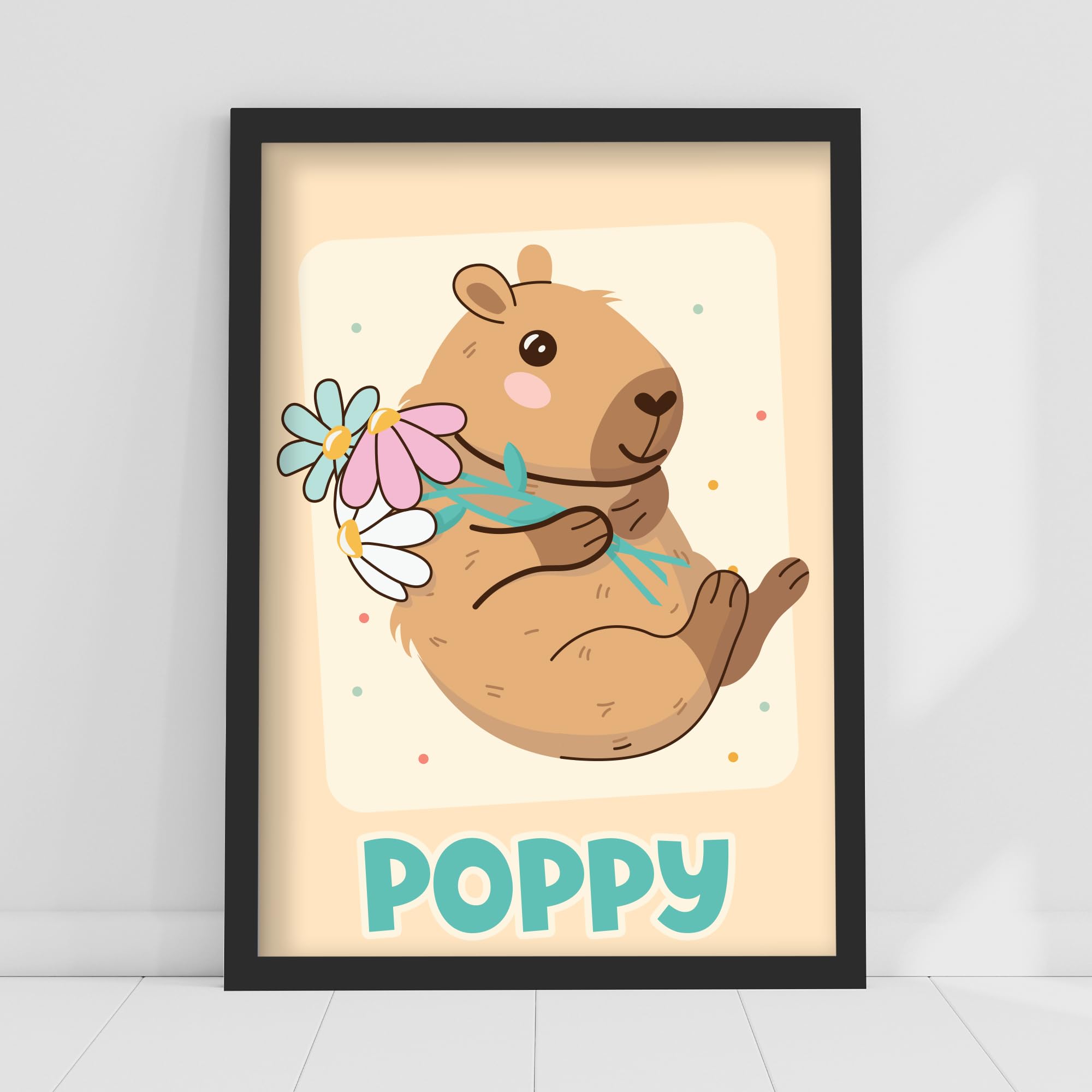 Themed Capybara Print - Capybara Holding Flowers Personalised Poster Wall Art (42cm x 59.4cm - A2)