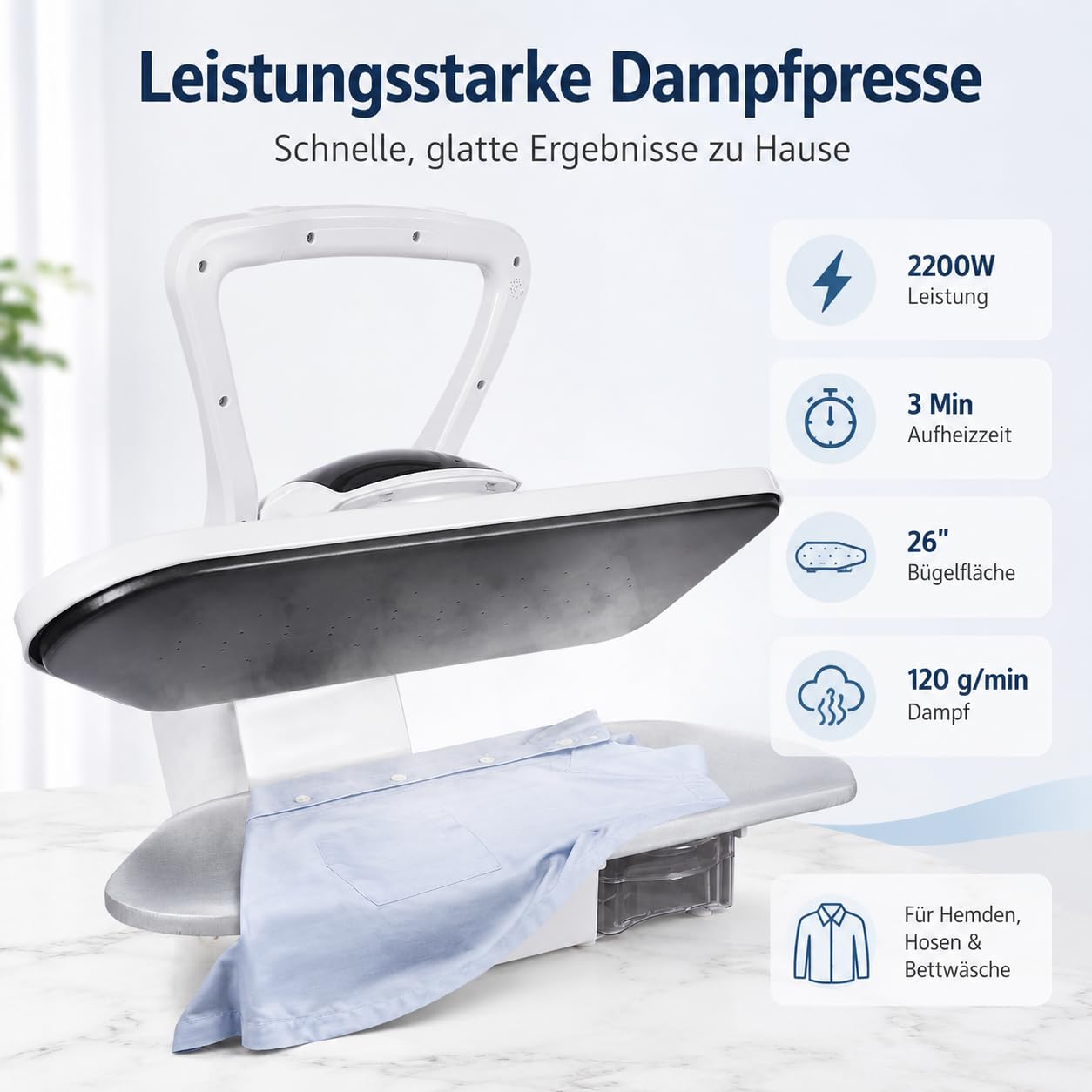 Weiß Intelligente Dampfpresse Professionelle BüGelmaschine Professionelle Dampfbügelpresse Mit Touchscreen Ai-Stimme 5 Stofffunktionen und Temperatureinstellung 2200W 1L Wassertanks