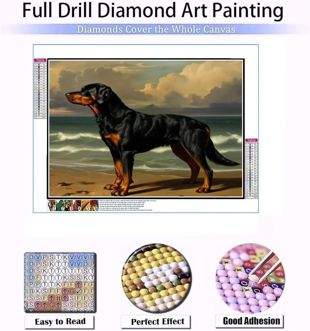 AiEiIiOiUi Rottweiler Pet Cute Dog Diamond Painting Kits for Adults, 5D Crystal Diamonds Art with Accessories Tools, Picture DIY Art Craft for Home Décor Gift image 2