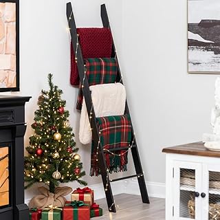 Blanket Ladder for The Living Room and Bedroom, 5ft 8 inch, 6-Tier Wall Leaning Laminate Snag Free Material (Black) Rustic Decorative Farmhouse Blanket Rack, Quilt Rack, Ladder Shelf, Easy Assembly