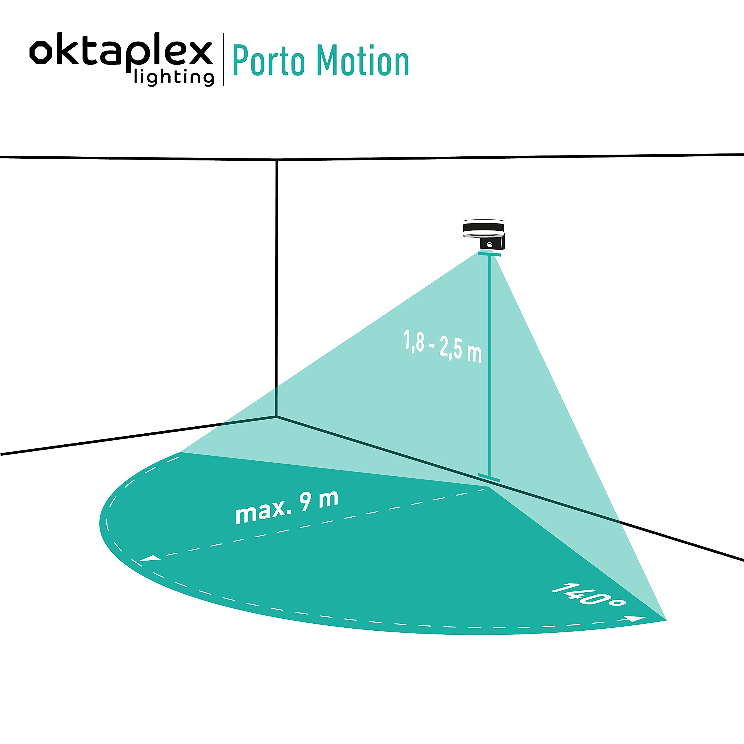 Oktaplex LED Außenlampe mit Bewegungsmelder Porto 15W IP65 | Außenleuchte anthrazit, Außenbeleuchtung Haus Außen Wand, Wandleuchte, 3000K Warmweiß