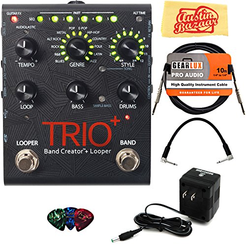 DigiTech TRIO+ Band Creator + Looper Pedal Bundle with Power Supply, Instrument Cable